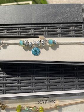 Napier Silver-Tone Bracelet with Turquoise Flower Charm and Beads